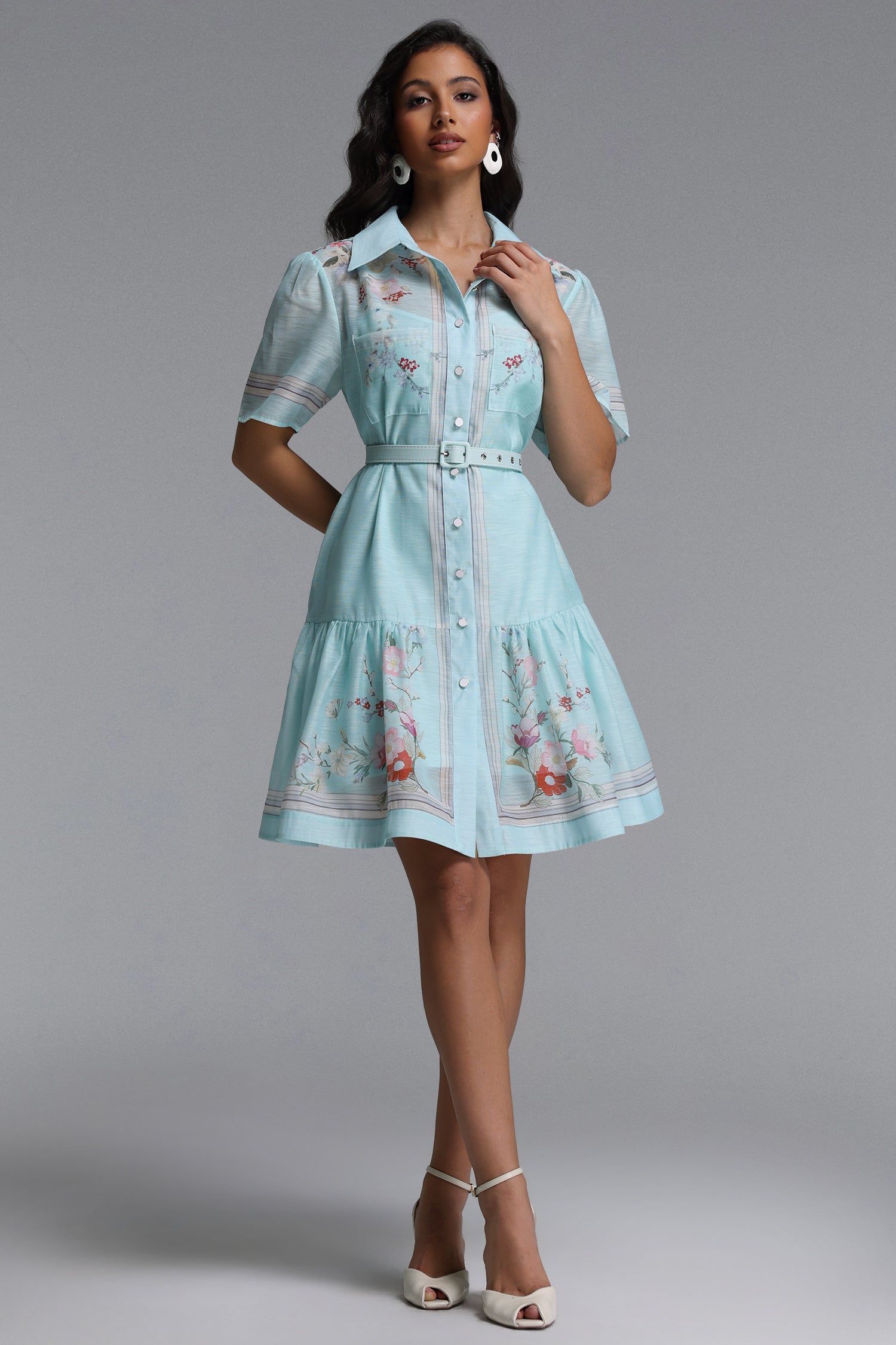 Nikuna Resort Flowy Short Sleeve Floral Print Woven Mini Dress	