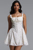 Reyna Romantic Cinched Sleeveless Floral Print Ruched Woven Mini Dress