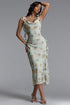 Geraldine Romantic Cinched Sleeveless Ruffle Floral Print Woven Maxi Dress