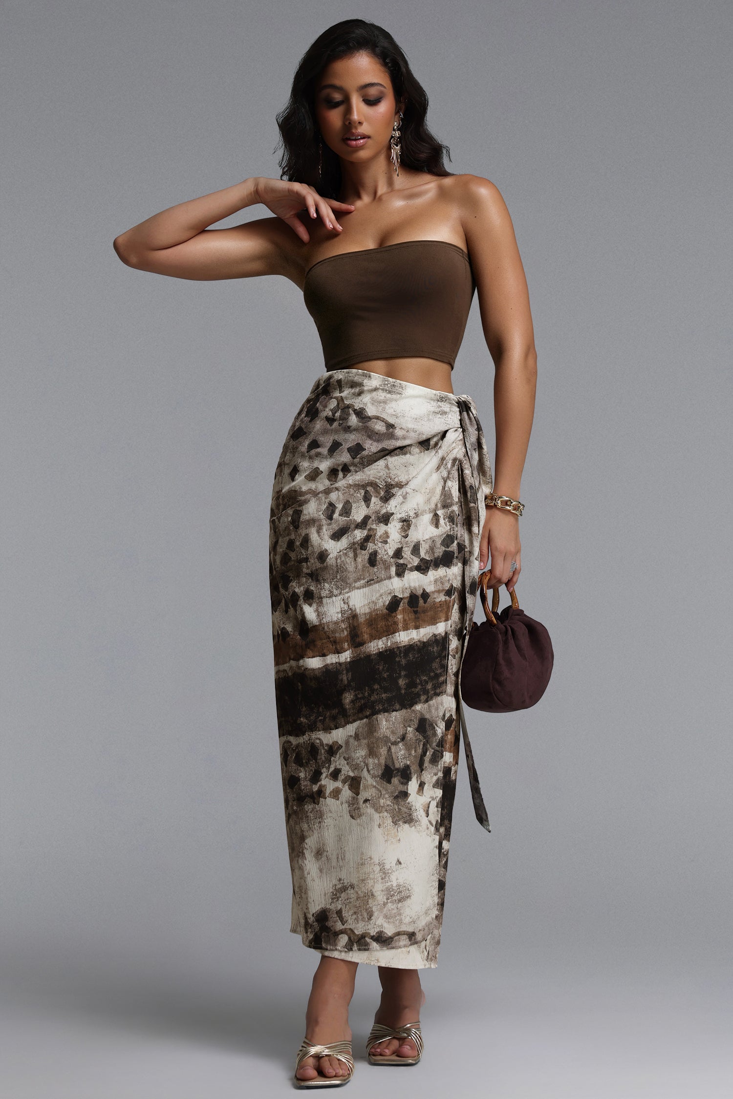 Zavan Resort Flowy Sleeveless Knit Top And Print Woven Skirt Two Piece Set	