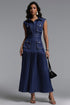 Jouy Elegant Tailored Sleeveless Pleated Maxi Dress