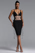 Tove Sexy Contour Cut Out Bead Chian Braided Bandage Midi Dress