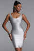 Dora Classic Contour Metallic Bandage Silver Mini Dress