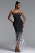 Lafare Chic Contour Strapless Pearl Fringe Bandage Maxi Dress