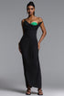 Shaha Sexy Contour High Slit Ruched Contrast Maxi Dress