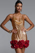 Hollie Glamorous Halter Cowl Neck Floral Chainmail Mini Dress