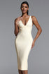 Serren Classic Contour V Neck Curve Bandage Midi Dress