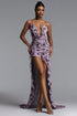 Stacey Sexy Flowy Deep V Print Ruched Maxi Dress