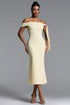 Euran Elegant Contour Off Shoulder Tie Side Slit Maxi Dress