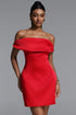 Sharina Romantic Tailored Off Shoulder Satin Mini Dress