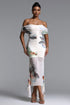 Edmee Elegant Contour Off Shoulder Floral Print Maxi Dress