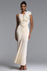 Zuelia Elegant Contour Sleeveless Cut Out Ruched Floral Knit Maxi Dress
