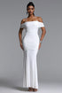 Evangeline Elegant Contour Halter Off Shoulder Ruched Crystal Maxi Dress