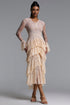 Kianala Romantic Flowy V Neck Long Sleeve Ruffle Lace Maxi Dress