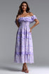 Kisa Resort Flowy Off Shoulder Ruffle Floral Print Woven Maxi Dress