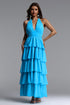 Yahir Resort Flowy V Neck Sleeveless Ruffle Chiffon Maxi Dress