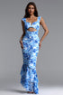 Derlyn Elegant Cinched Sleeveless Floral Print Mesh Maxi Dress