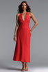 Ieesha Elegant Cinched V Neck Sleeveless Polka Dot Woven Maxi Dress