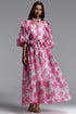 Vandra Resort Flowy Puff Sleeve Floral Print Organza Maxi Dress