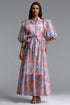 Vandra Resort Flowy Puff Sleeve Floral Print Organza Maxi Dress