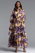 Rosalind Resort Flowy Puff Sleeve Ruffle Floral Print Organza Maxi Dress