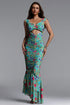 Derlyn Elegant Cinched Sleeveless Floral Print Mesh Maxi Dress