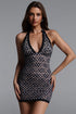 Salla Sexy Contour V Neck Sleeveless Floral Polka Dot Mesh Mini Dress