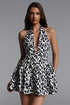 Nicole Sexy Cinched V Neck Sleeveless Leopard Print Woven Mini Dress