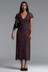 Sefa Elegant Cinched V Neck Short Sleeve Floral Print Chiffon Maxi Dress