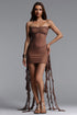 Joclyn Sexy Contour Sleeveless Ruffle Rhinestone Mesh Mini Dress