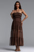 Nadine Resort Flowy Sleeveless Ruffle Ruched Mesh Maxi Dress