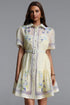Makani Resort Cinched Short Sleeve Print Organza Mini Dress