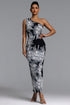 Miyasa Chic Contour One Shoulder Embellished Maxi Dress