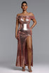 Mauris Glamorous Contour Off Shoulder Cut Out Sequin Maxi Dress
