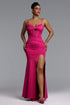 Tutti Romantic Contour Cut Out Pleated Satin Rose Pink Maxi Dress