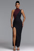Liopa Chic Contour Halter Pearl Crystal Bandage Maxi Dress