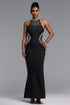 Samala Classic Contour Halter Pearl Bandage Maxi Dress