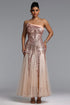 Elay One Shoulder Sequined Fishtail Beige Maxi Dress