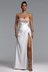 Kapol Elegant Tailored Strapless Pleated Crystal Maxi Dress
