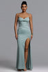 Tutti Romantic Contour Cut Out Pleated Satin Green Maxi Dress