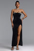 Lori Elegant Contour Strapless Crystal Velvet Maxi Dress