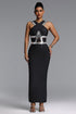 Oyata Chic Contour Halter Sequin Bandage Maxi Dress