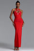 Egbert Chic Contour Halter Star Ruched Mesh Bandage Maxi Dress