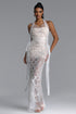 Violet Elegant Contour Pearl Sequin Fish Scale Sheer Maxi Dress
