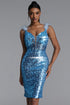 Minon Chic Contour Deep V Feather Sequin Midi Dress