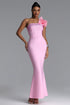 Saslim Romantic Contour One Shoulder Crystal Bandage Maxi Dress