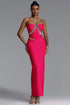 Mota Romantic Contour Halter V Neck Rhinestone Bandage Maxi Dress