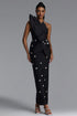 Ohney Chic Contour Strapless Asymmetric Rhinestone Black Bandage Maxi Dress