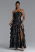 Shaney Elegant Contour One Shoulder Tiered Ruffle Lace Maxi Dress