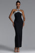 Riza Chic Contour Halter Rhinestone Bandage Maxi Dress